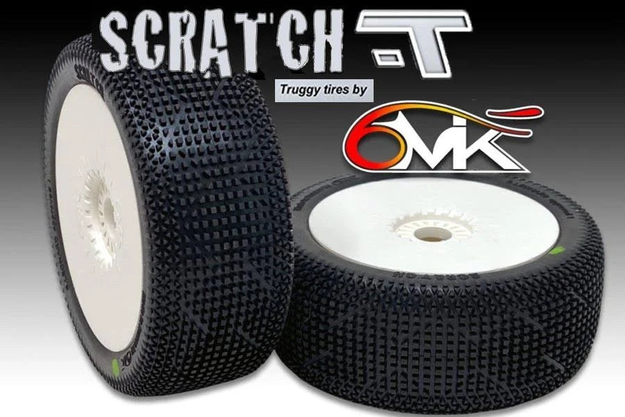 6MIK Pneus Truggy Scratch-T + Jantes Ultra Blanche collés (x2) TU18