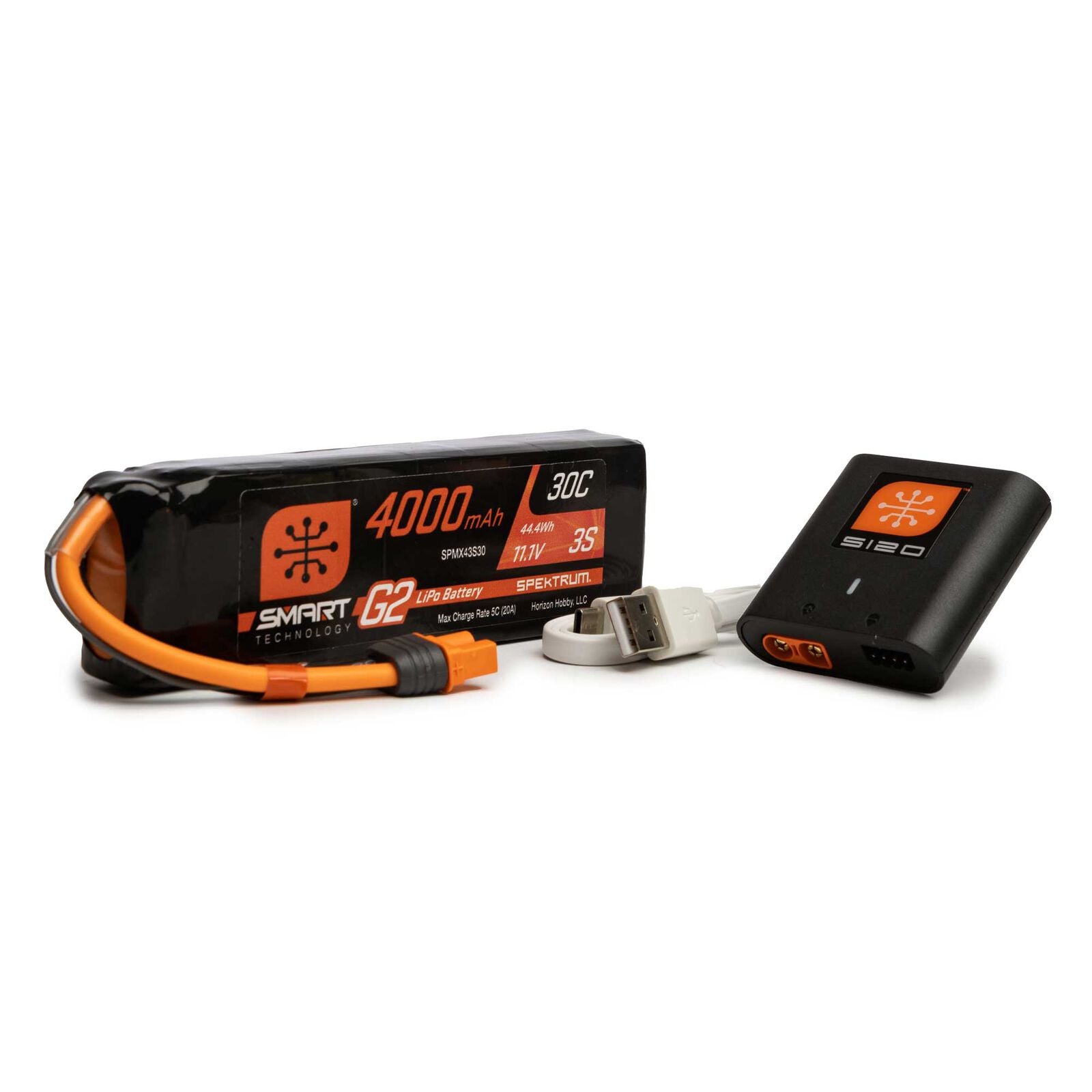 Spektrum Combo Chargeur Smart S120 + Lipo Smart G2 11.1v 4000mah 30C IC3