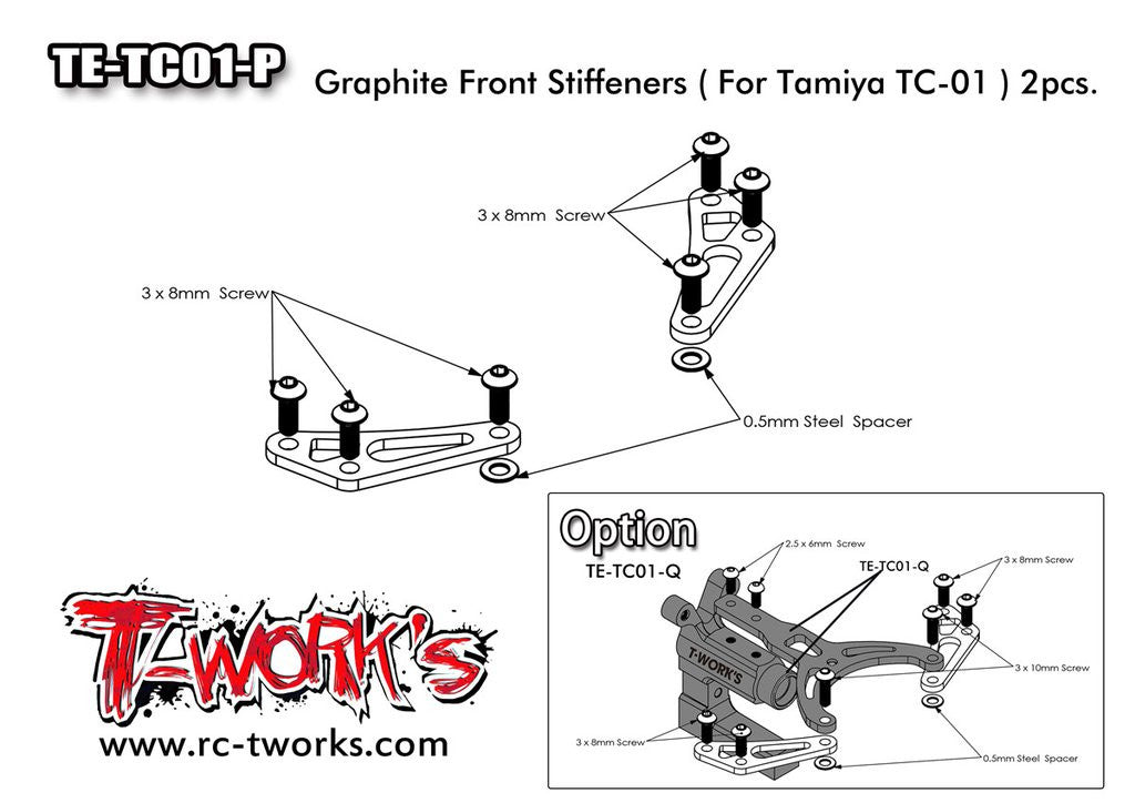 T-Work's Platines de Renforts Carbone Tamiya TC-01 (x2) TE-TC01-P