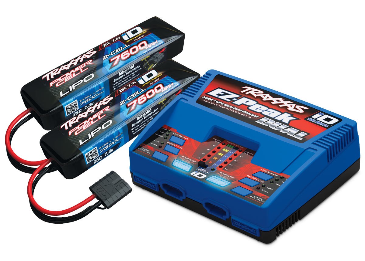 Traxxas Chargeur Double Sortie iD 100W 2972G + 2X Lipo 7.4V 7600mAh 2869X