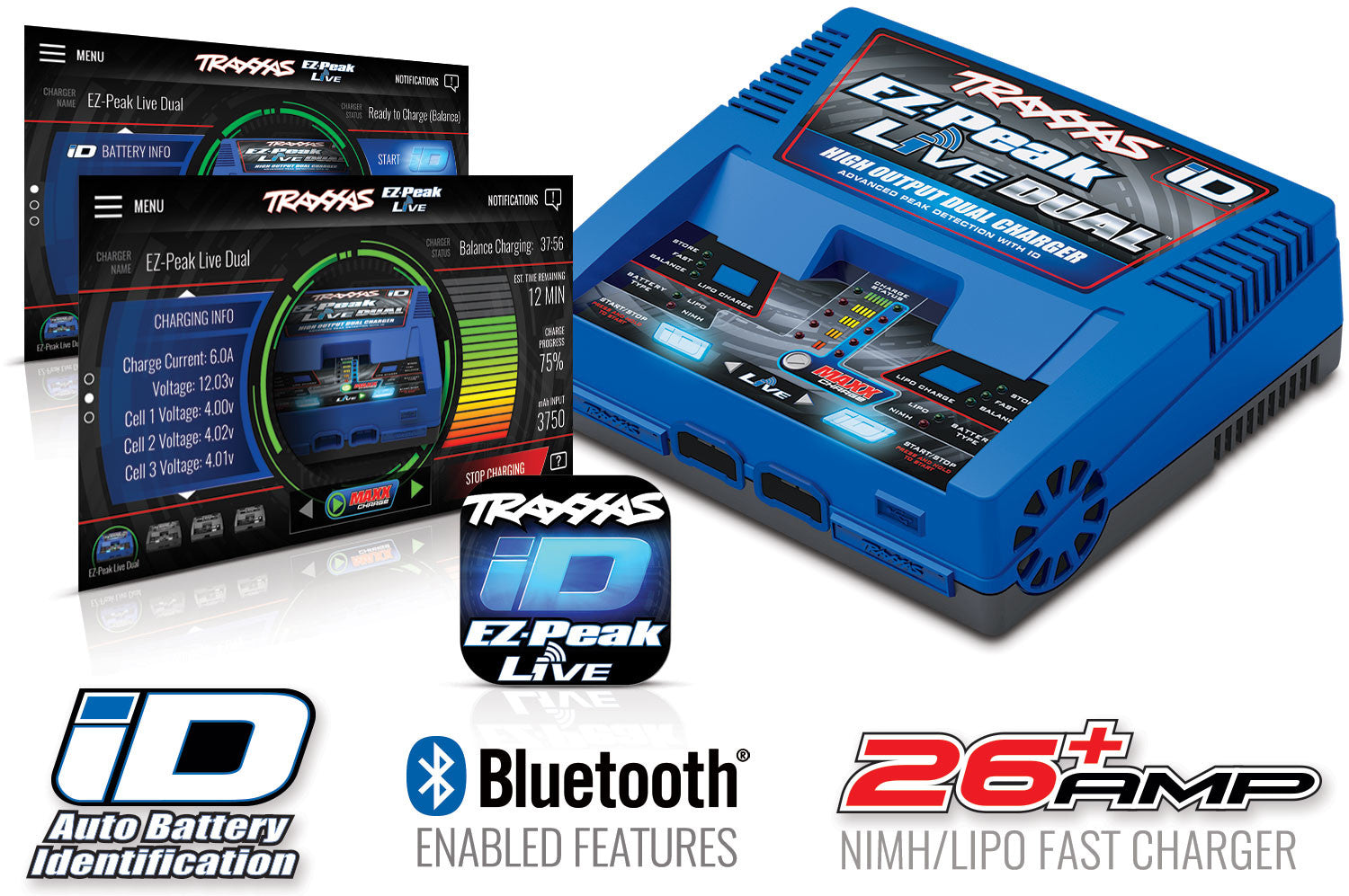 Traxxas Chargeur EZ-Peak Live Dual iD Bluetooth 200W 2973G