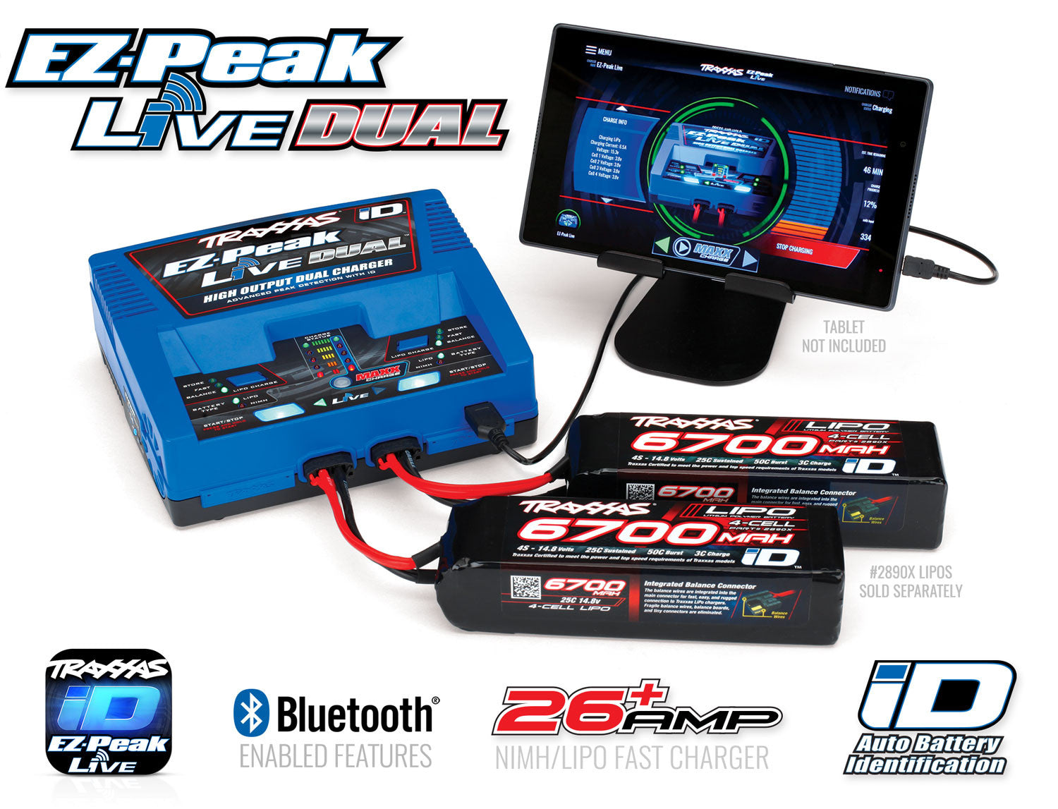 Traxxas Chargeur EZ-Peak Live Dual iD Bluetooth 200W 2973G