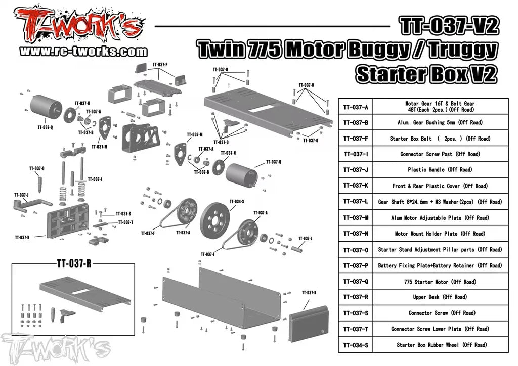 T-Work's Banc de démarrage V2 TT 1/8 TT-037-V2
